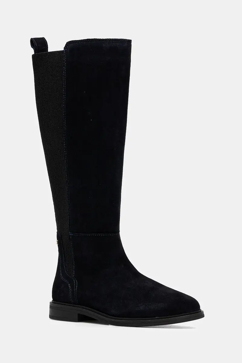 Tommy Hilfiger stivali in pelle scamosciata FLAG SUEDE LONG BOOT donna colore blu navy FW0FW08779