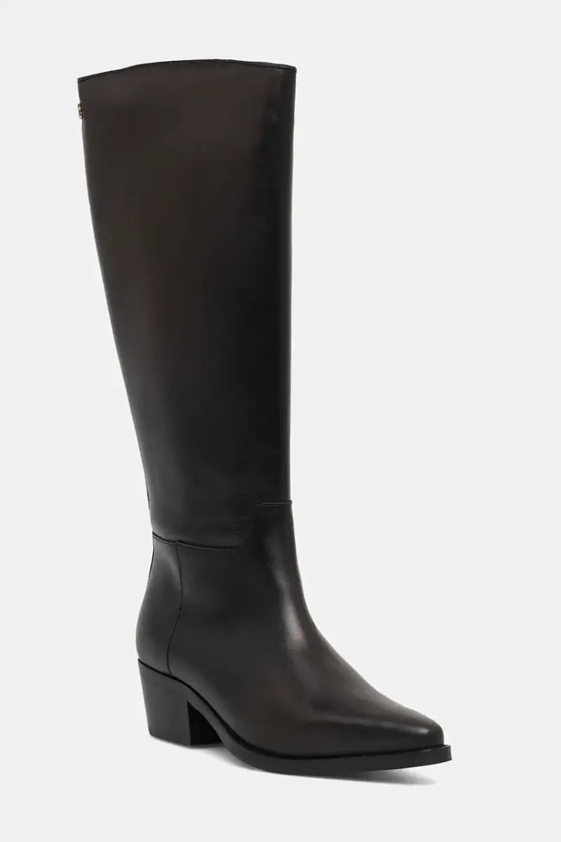 Tommy Hilfiger stivali in pelle TH COWBOY LEATHER LONG BOOT donna colore nero FW0FW09157