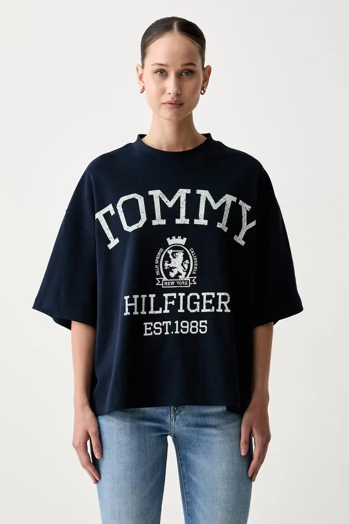 T-shirt oversize da donna in cotone Blu navy