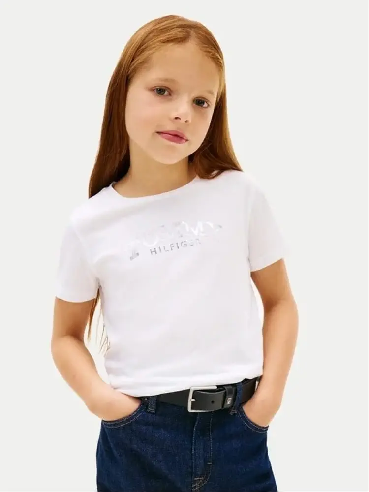 Tommy Hilfiger tshirt bianca bambina logo sul davanti