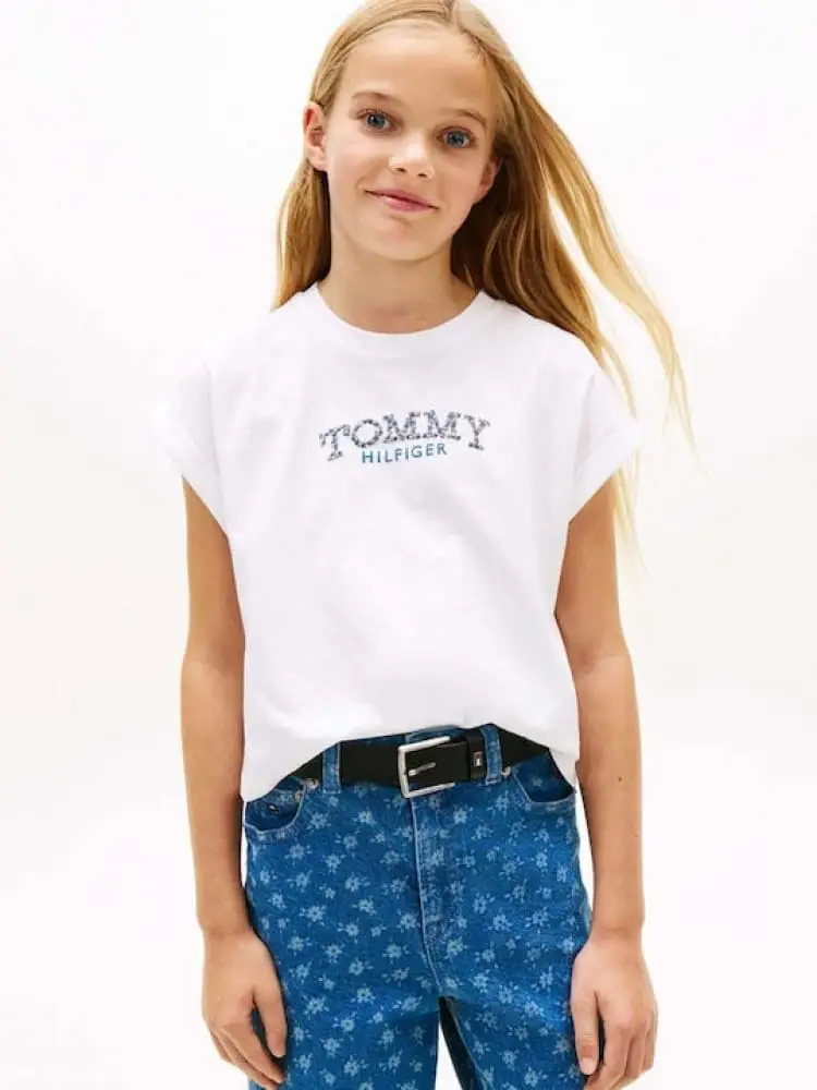 Tommy Hilfiger tshirt bianca bambina logo sul davanti