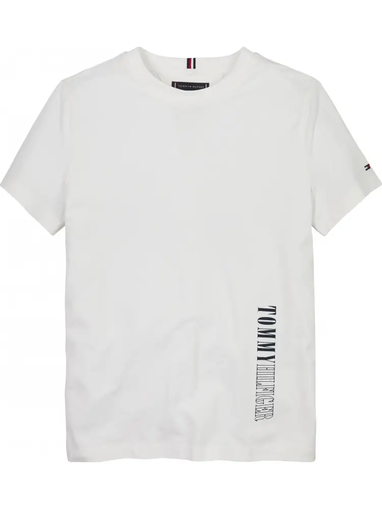 Tommy Hilfiger tshirt bianca bambino in cotone logo lettering sul lato