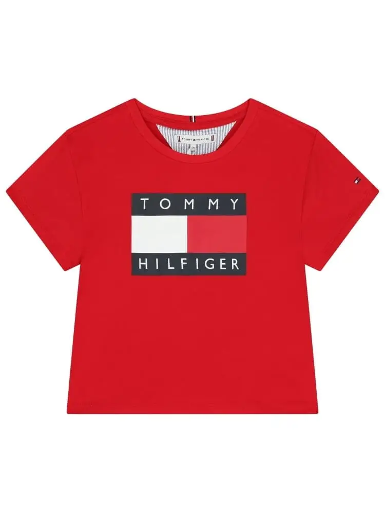 Tommy Hilfiger tshirt rossa bambina maxi logo