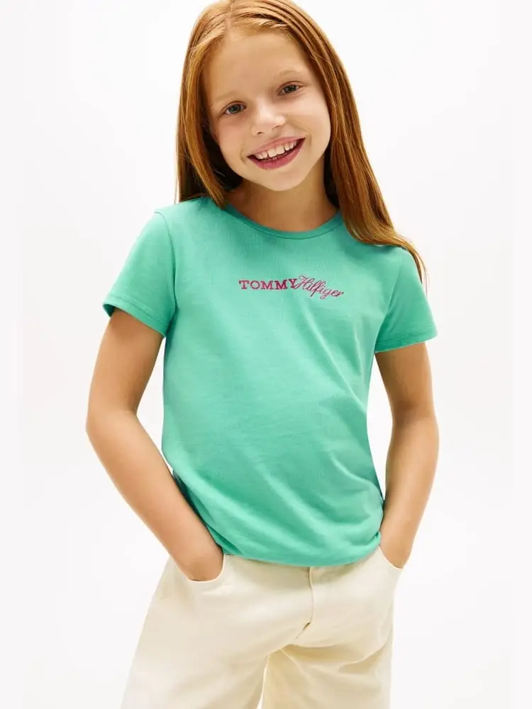 Tommy Hilfiger tshirt verde acqua bambina con logo
