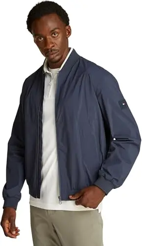 Tommy Hilfiger Uomo Bomber Branded con Collo in Stile Baseball, Blu (Desert Sky)
