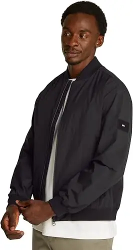 Tommy Hilfiger Uomo Bomber Branded con Collo in Stile Baseball, Nero (Black)