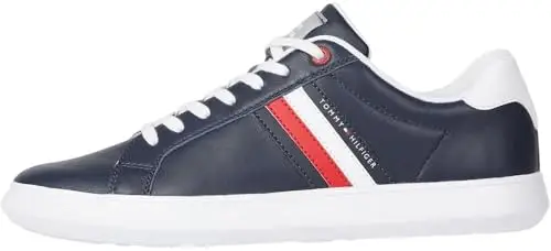 Tommy Hilfiger Uomo Sneakers con Suola Preformata Essential Leather Cupsole in Pelle, Blu (Desert Sky)
