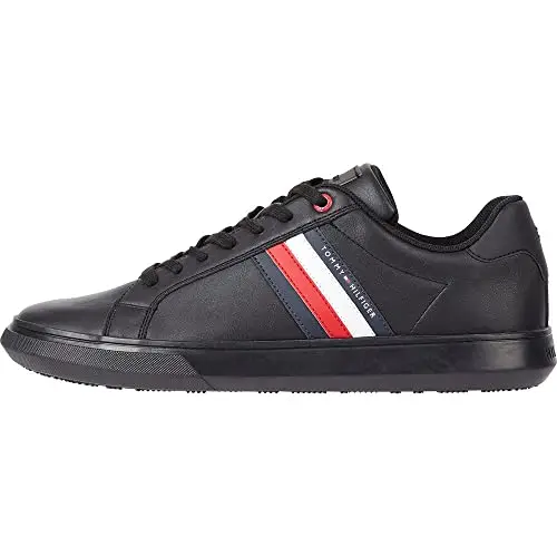 Tommy Hilfiger Uomo Sneakers con Suola Preformata Essential Leather Cupsole in Pelle, Nero (Triple Black)
