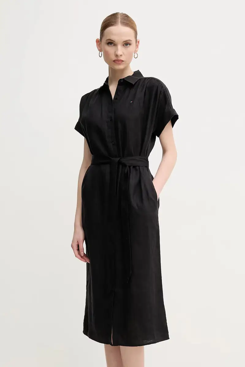 Tommy Hilfiger vestito di lino colore nero WW0WW44653