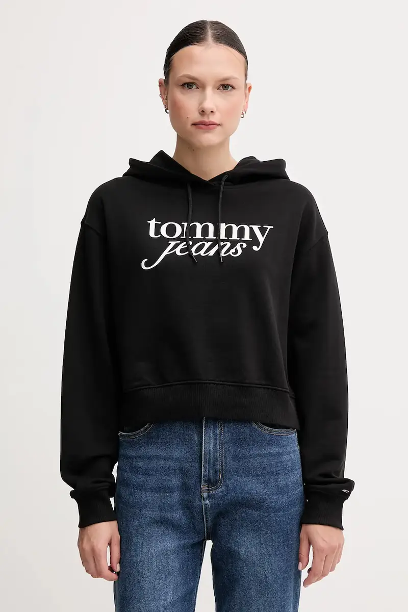 Tommy Jeans felpa in cotone colore nero con cappuccio DW0DW20306
