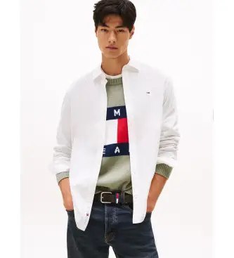 per uomo DM0DM22026 Camicia in popeline con logo ricamato bianco (S), Casual, Cotone, Manica lunga