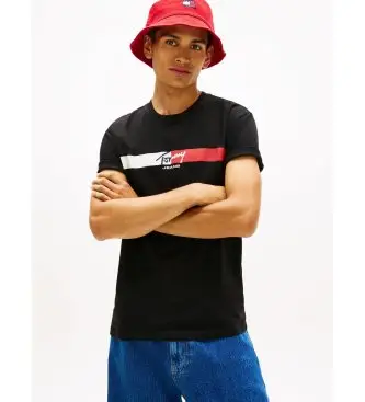 Tommy Jeans per uomo DM0DM22539 Maglietta nera con firma, Nero, Cotone, Manica corta