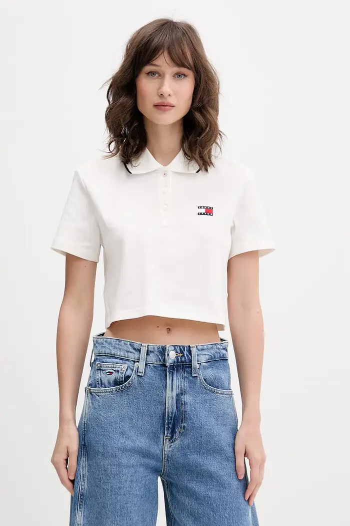 Tommy Jeans polo da donna in cotone con elastan Beige