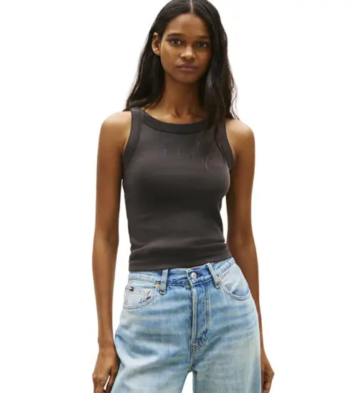 TOMMY JEANS Ribbed Tonal Logo W - top - donna Black