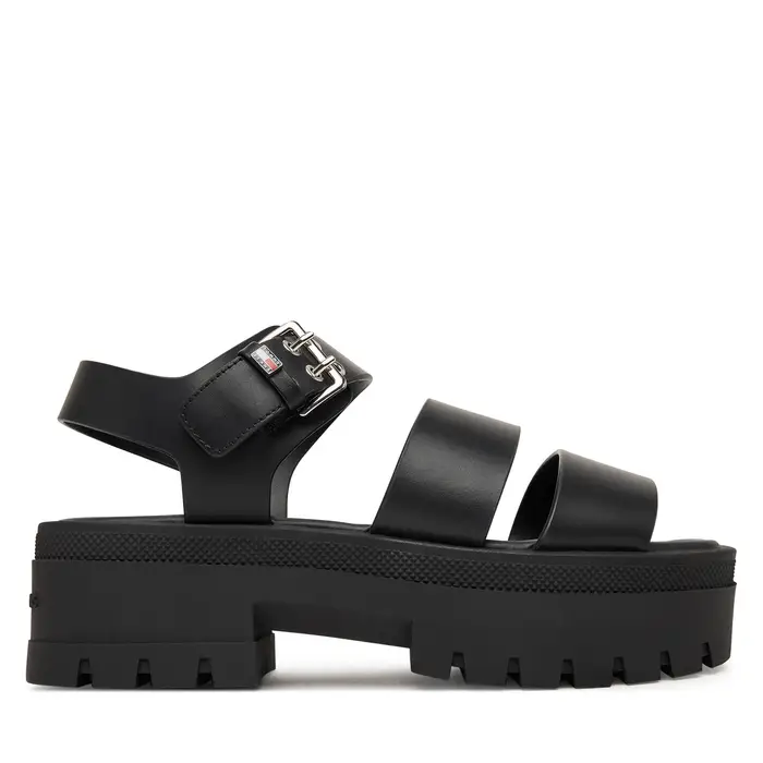 Sandali Tommy Jeans Tjw Straps Leather Max Sandal EN0EN02944 Nero