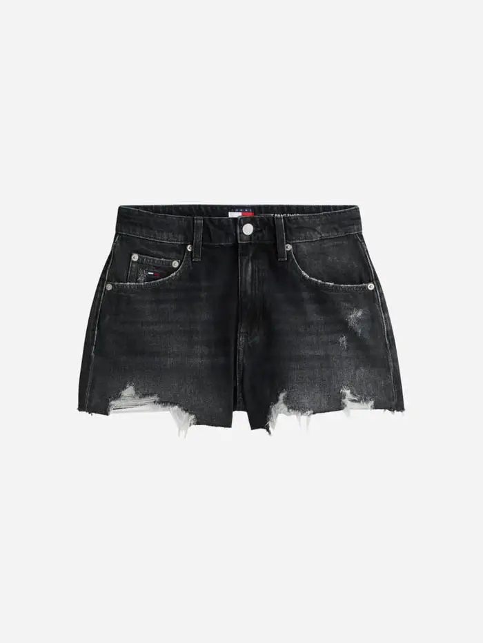 shorts in denim nero donna logo sul retro