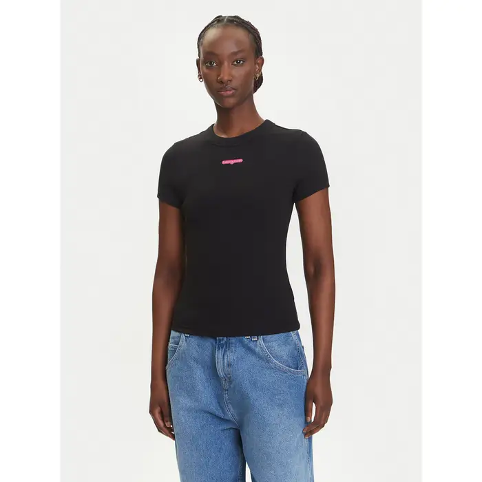 T-shirt Script Label DW0DW21402 Nero Slim Fit