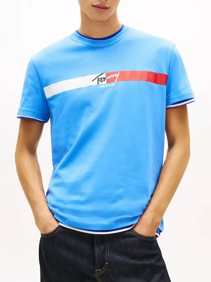 tshirt azzurra uomo maxi logo
