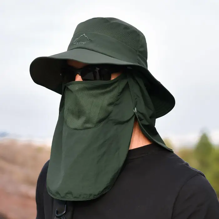 TOMTOP JMS Cappello da sole con protezione UV, collo a tesa larga, patta, copertura per il viso, berretto multifunzionale per