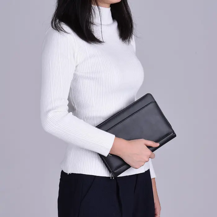 TOMTOP JMS Cartella portafoglio aziendale portatile Custodia per documenti Organizer A5 Blocco note in pelle PU