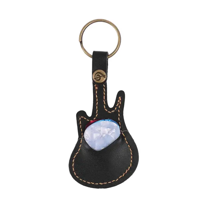 TOMTOP JMS Custodia per plettri in pelle Borsa a forma di chitarra con portachiavi 5 pezzi Plettri per chitarra in celluloide Accessori per