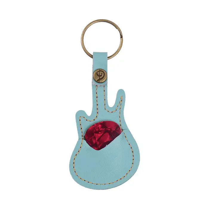 TOMTOP JMS Custodia per plettri in pelle Borsa a forma di chitarra con portachiavi 5 pezzi Plettri per chitarra in celluloide Accessori per