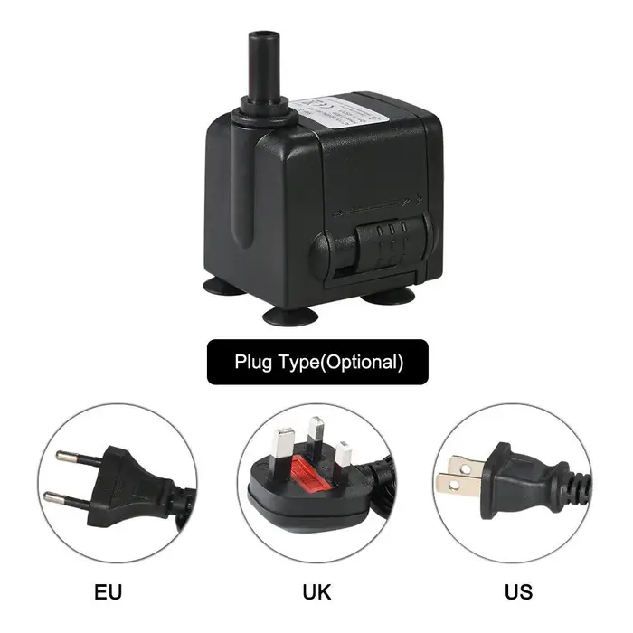 TOMTOP JMS Mini fontana con pompa ad acqua sommergibile da 450 l/h 6 W, flusso regolabile con 2 ugelli UK Plug