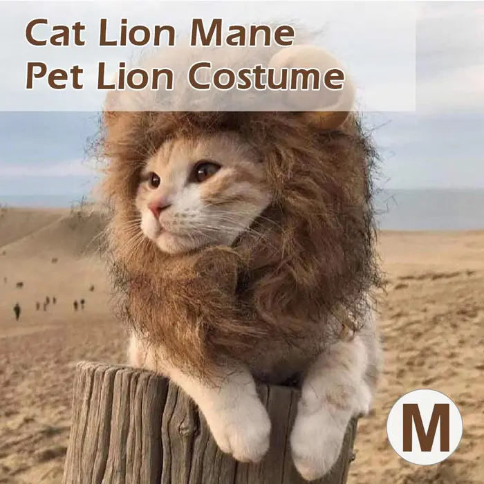 Parrucca per capelli da leone per animali domestici, costume da leone per gatti, criniera di leone, per cani, gatti, animali domestici M marrone