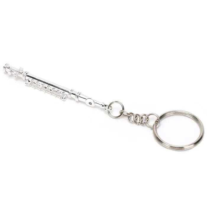 Portachiavi Flauto Metallo Anello Portachiavi Regalo Decorazione Strumento Musicale Ornamento Argento miniatura 2
