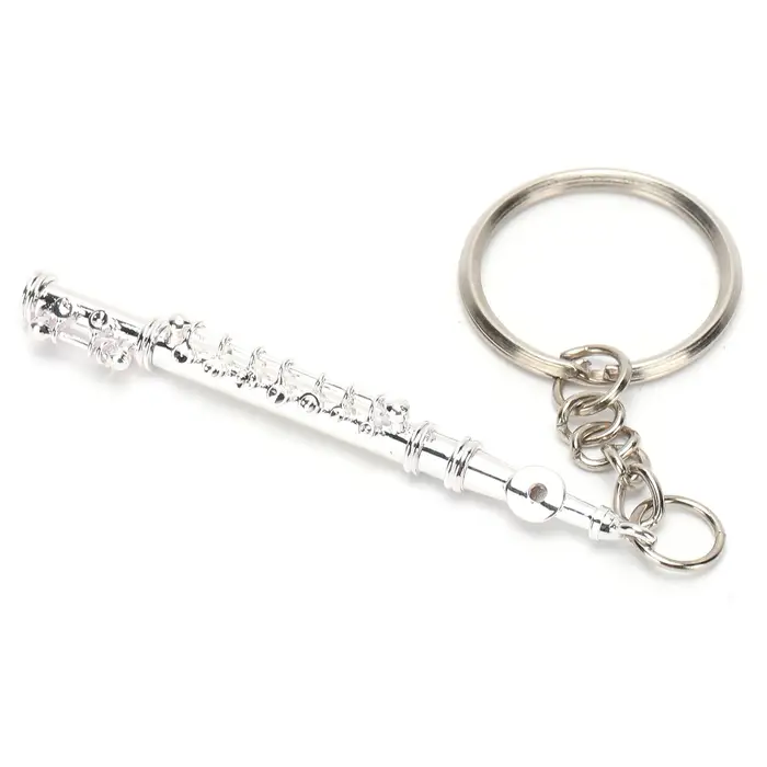 Portachiavi Flauto Metallo Anello Portachiavi Regalo Decorazione Strumento Musicale Ornamento Argento miniatura 5