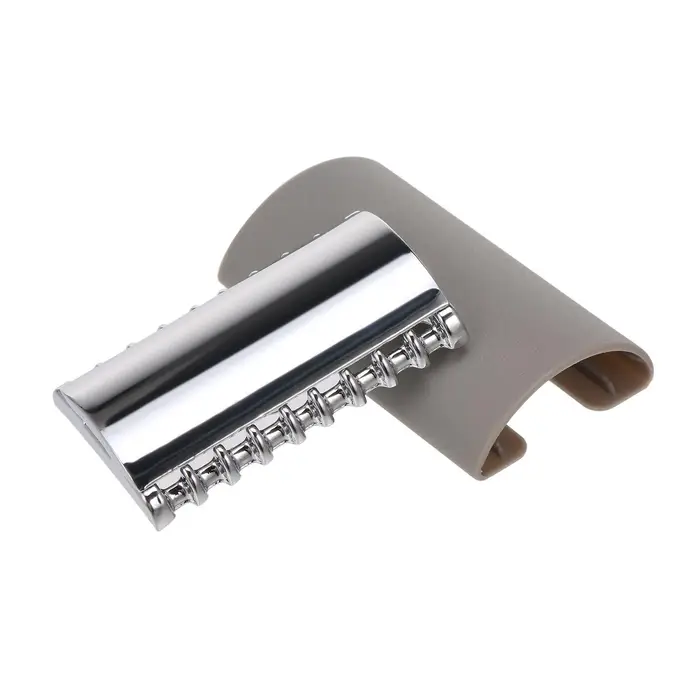 Rasoio di sicurezza a doppio bordo in acciaio inossidabile con pettine aperto Testa di rasoio di sicurezza per uomo Strumento per rasatura della barba argento