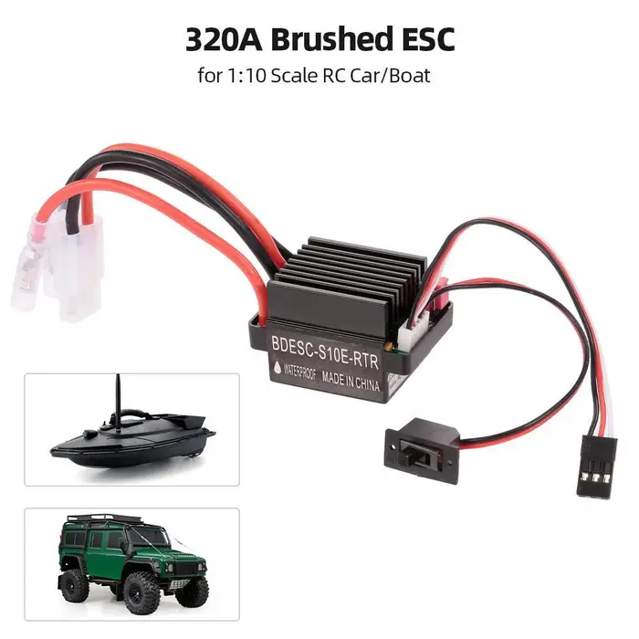 TOMTOP JMS Regolatore di velocità elettrico ESC spazzolato 320A 2-3S con BEC 5V/2A per auto/barca RC in scala 1 10 nero