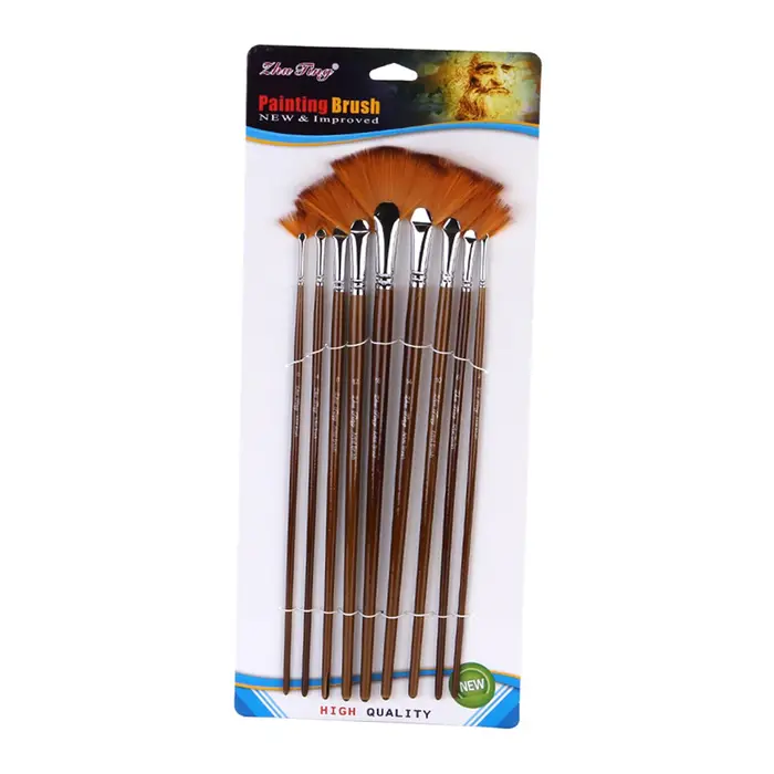 Set di pennelli a ventaglio da 9 pezzi Pennello in nylon morbido per pittura a guazzo acrilico a olio ad acquerello Pack of 9