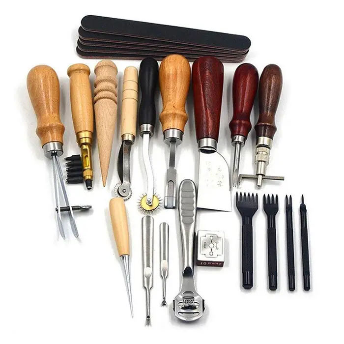 TOMTOP JMS Set di Strumenti per Cucito Artigianale e Pelle 18 Pz Strumento per Artigianato in Pelle Fai da Te per Cucito a Mano, Cucitura