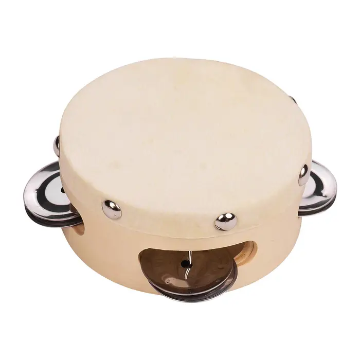 TOMTOP JMS Tamburello a mano da 4 pollici con pelle di tamburo di pelle di pecora Jingles a fila singola in metallo