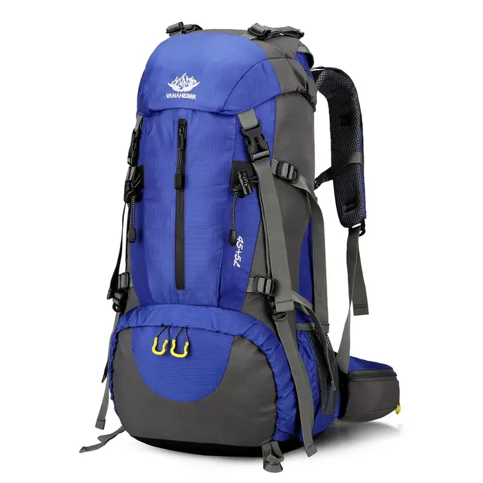 Zaino da trekking da 50 litri Zaino da campeggio impermeabile con copertura antipioggia Borsa da viaggio da viaggio con scarpe blu