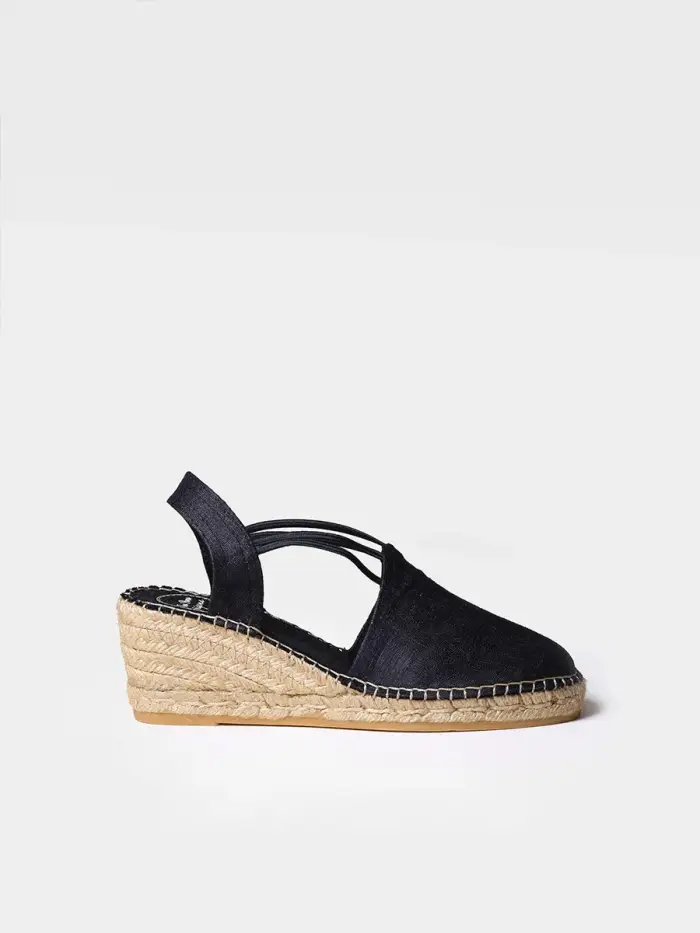 Espadrilla con zeppa in tessuto con elastici | TURIA NERO