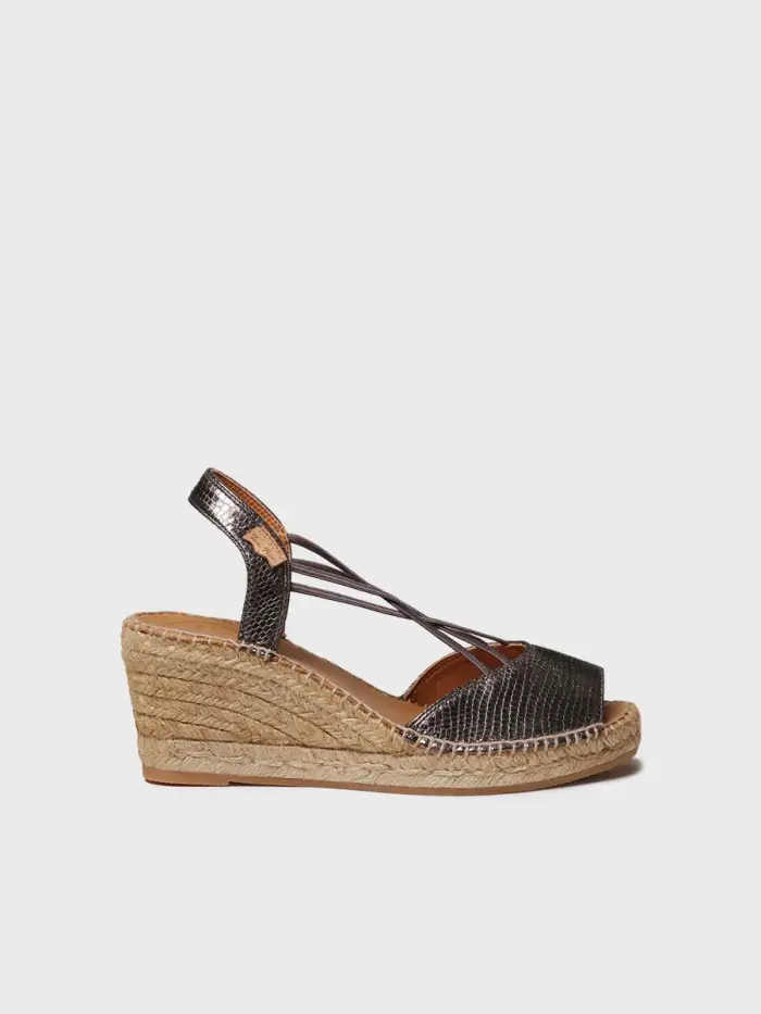 TONI PONS Espadrilla da donna con zeppa in pelle con elastici | SABINA-CA GRIGIO PIOMBO