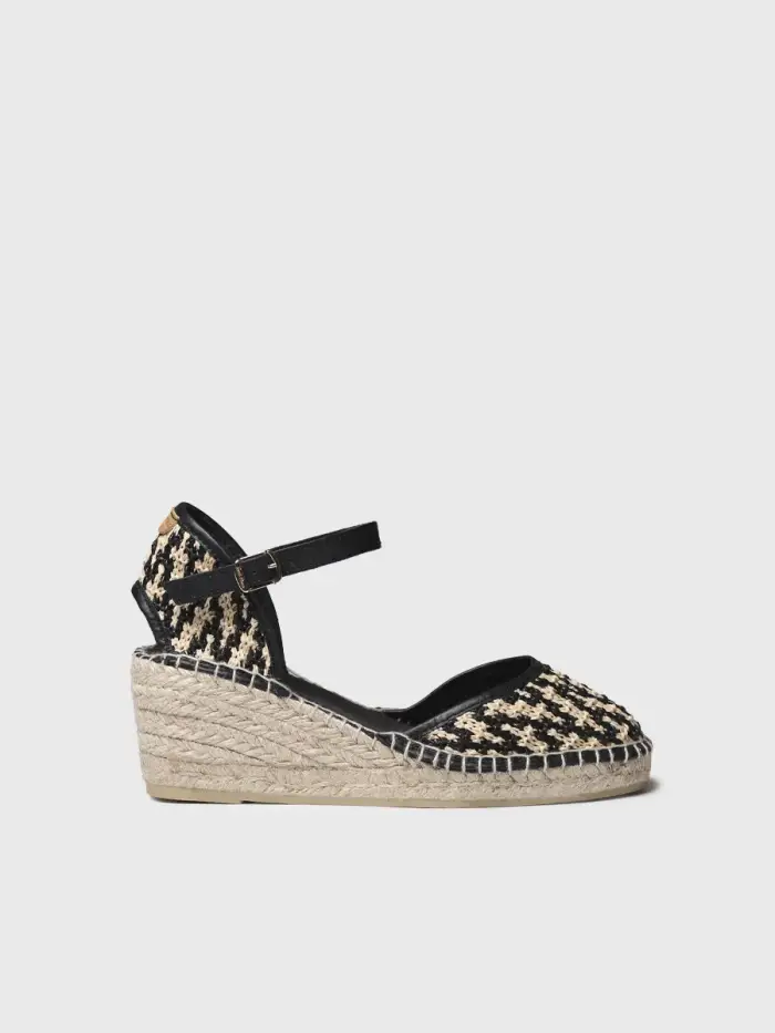TONI PONS Espadrilla da donna con zeppa in rafia intrecciata | SONIA-RP NEGRO