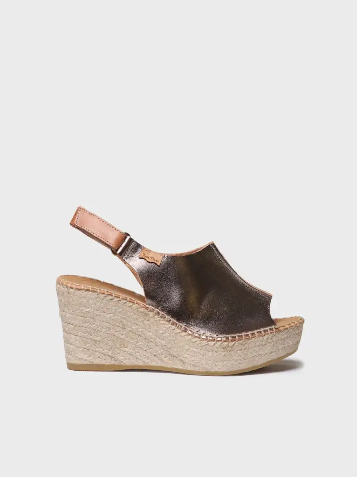 Espadrilla da donna in pelle con zeppa e chiusura in velcro | LUGANO-P BRONZO