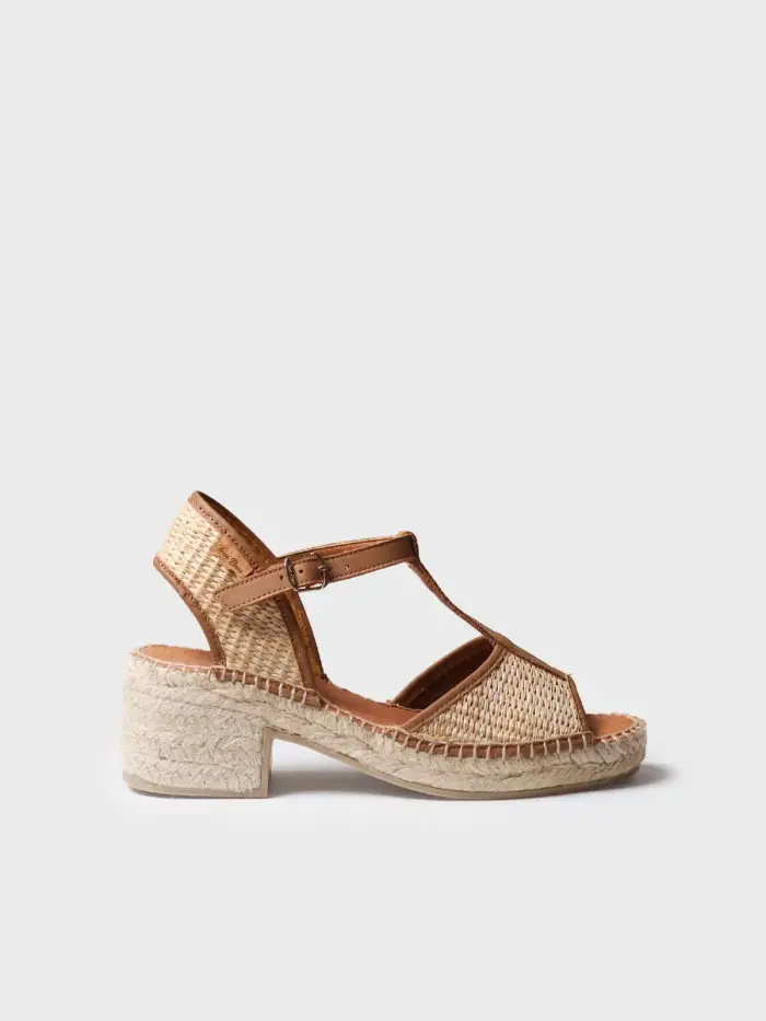 TONI PONS Espadrillas con tacco basso da donna in rafia e pelle | DONATA-RP NATURALE