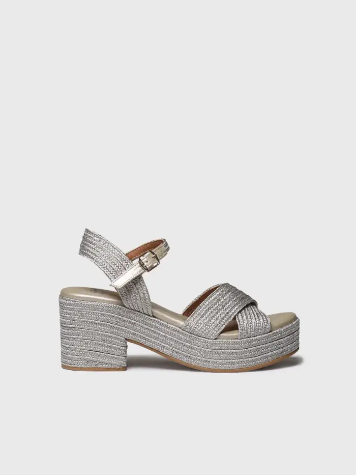 Espadrillas con tacco da donna in tessuto metallizzato intrecciato | DESIREE DORATO
