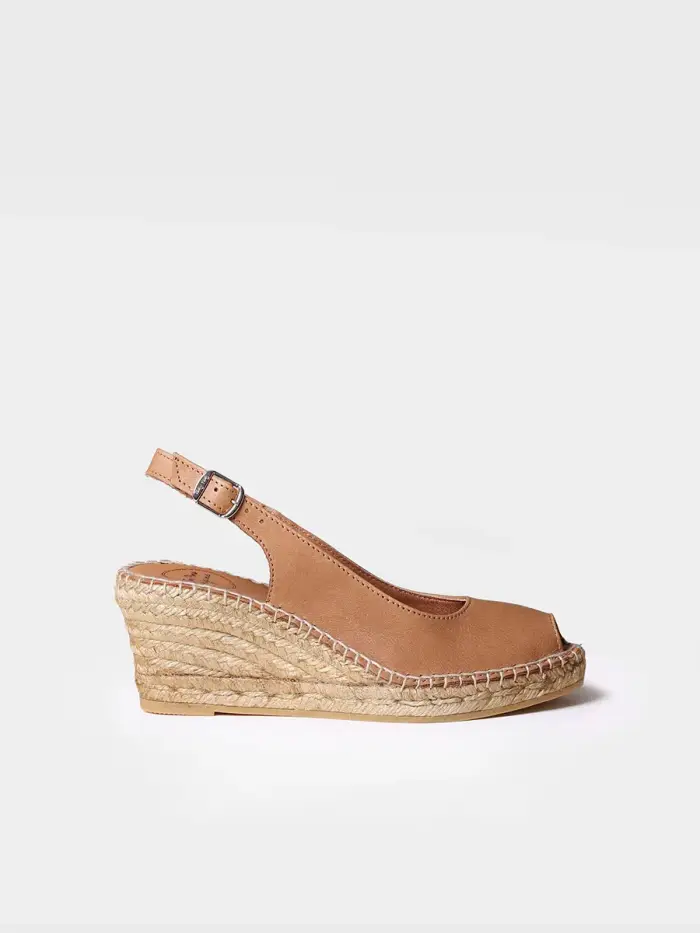 Espadrillas con zeppa in stile peep toe CUOIO