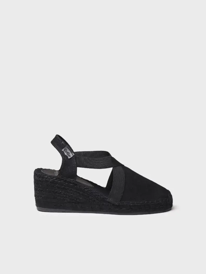 TONI PONS Espadrillas da donna con zeppa in iuta colorata ed elastici NERO