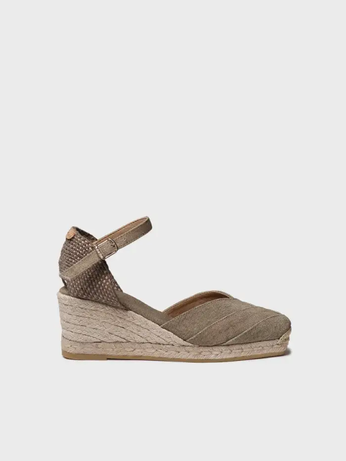Espadrillas da donna con zeppa in tela di cotone | CLARA KAKI