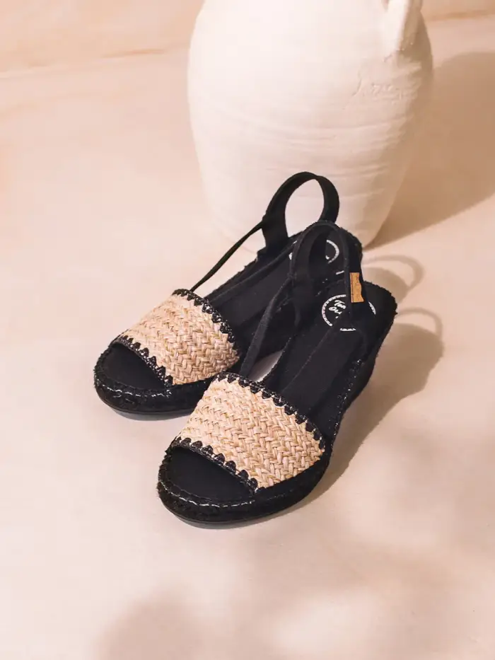 TONI PONS Espadrillas da donna in tessuto intrecciato con zeppa colorata NERO