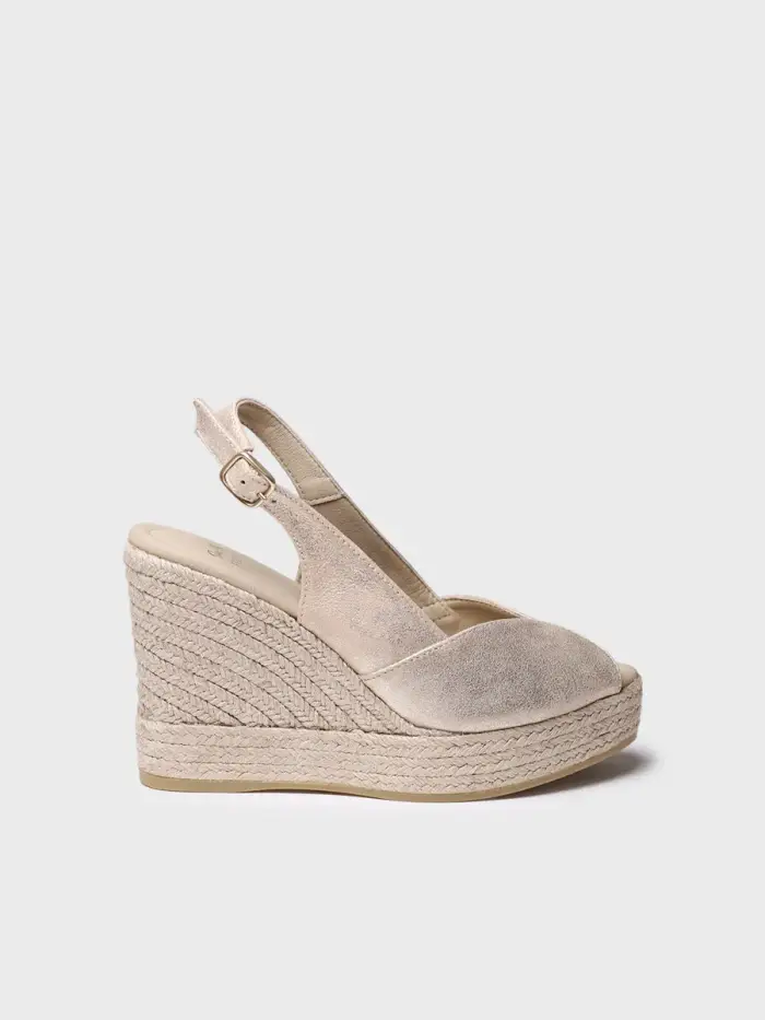 TONI PONS Espadrillas peep toe alte da donna in pelle con zeppa CHAMPAGNE