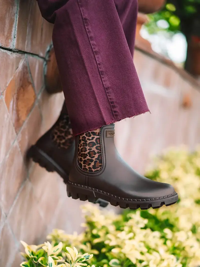 TONI PONS Stivaletti da pioggia da donna con elastici in animal print LEONE