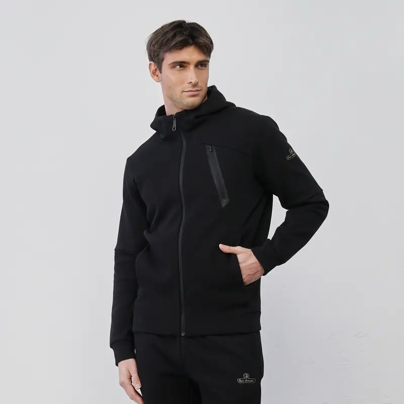 TONINO LAMBORGHINI Felpa nera sportiva da uomo con tasche e cappuccio