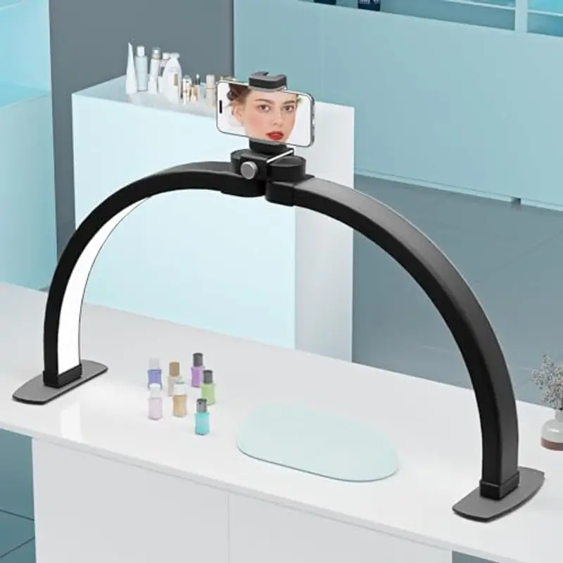 TopDirect Lampada Extension Ciglia, 42W Half Moon Light per Ciglia con Porta Cellulare, Lampada da Scrivania, Lampada